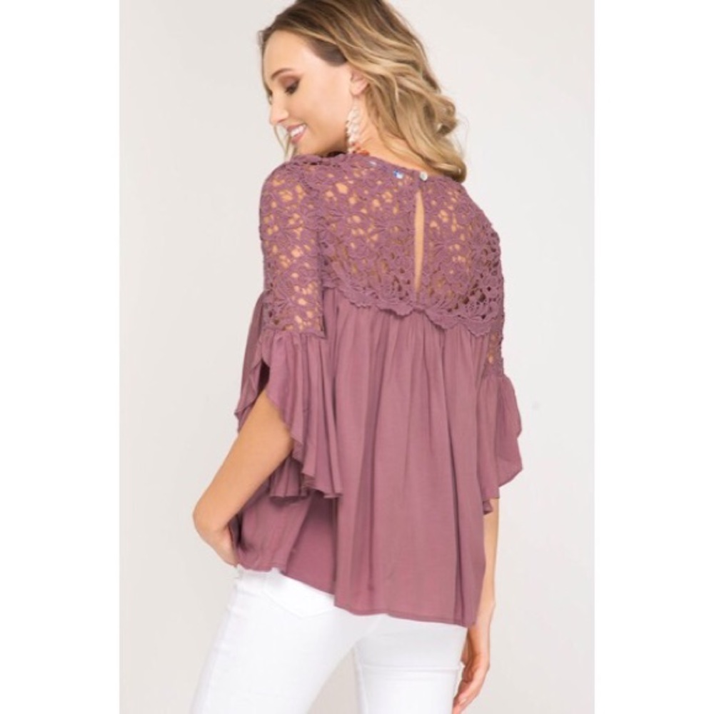 Elizabeth Woven Lace Top - Mauve - Picture 2 of 2